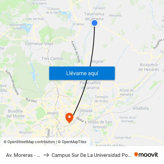 Av. Moreras - Av. Alcalá to Campus Sur De La Universidad Politécnica De Madrid map