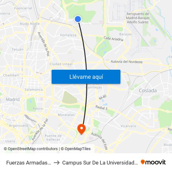 Fuerzas Armadas - Maragatería to Campus Sur De La Universidad Politécnica De Madrid map