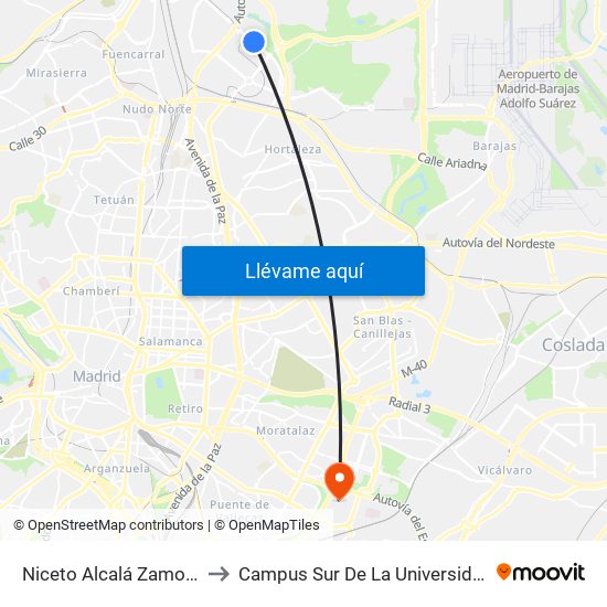 Niceto Alcalá Zamora - Ana De Austria to Campus Sur De La Universidad Politécnica De Madrid map