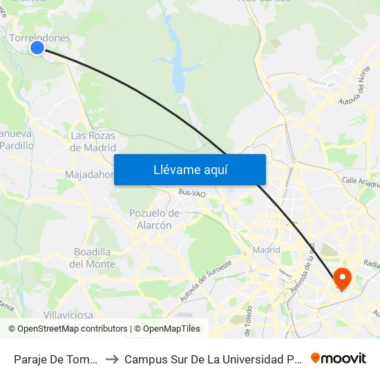 Paraje De Tomás Romera to Campus Sur De La Universidad Politécnica De Madrid map