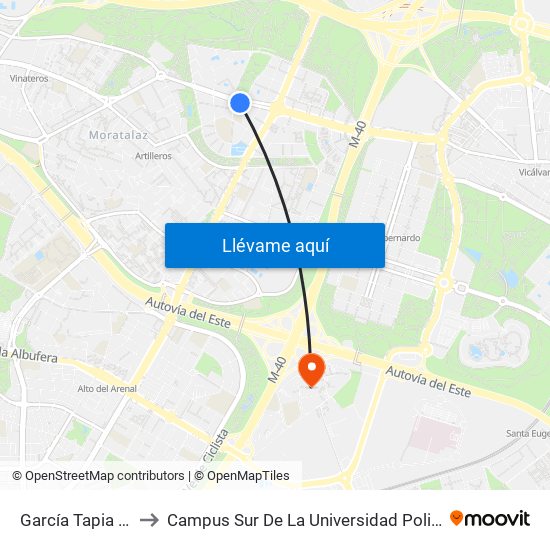 García Tapia - Oberón to Campus Sur De La Universidad Politécnica De Madrid map
