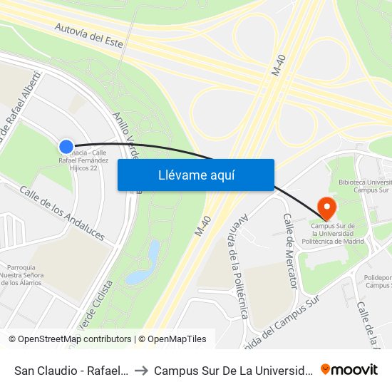 San Claudio - Rafael Fernández Hijicos to Campus Sur De La Universidad Politécnica De Madrid map