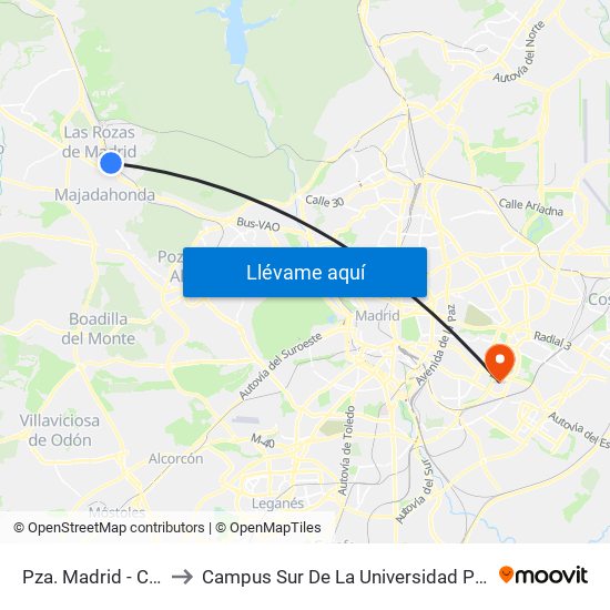 Pza. Madrid - Ctra. Coruña to Campus Sur De La Universidad Politécnica De Madrid map