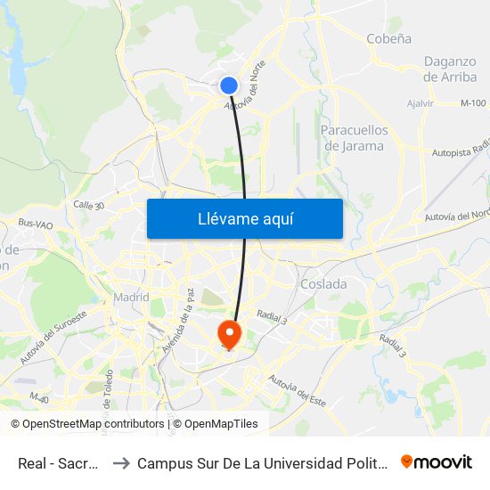 Real - Sacramento to Campus Sur De La Universidad Politécnica De Madrid map