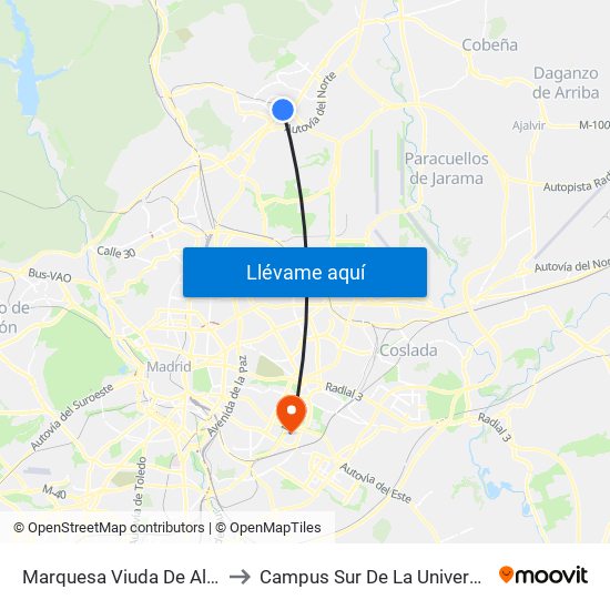 Marquesa Viuda De Aldama - Nª Sra. Del Pilar to Campus Sur De La Universidad Politécnica De Madrid map