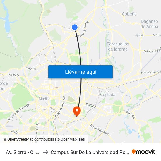 Av. Sierra - C. C. La Viña to Campus Sur De La Universidad Politécnica De Madrid map