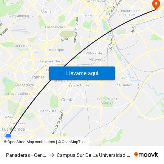 Panaderas - Centro De Salud to Campus Sur De La Universidad Politécnica De Madrid map