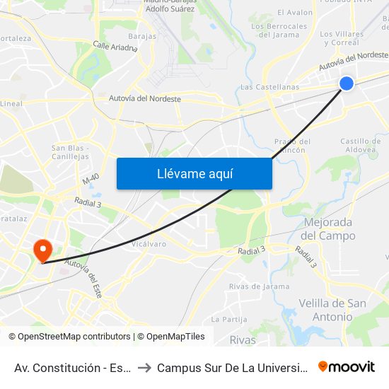 Av. Constitución - Est. Torrejón De Ardoz to Campus Sur De La Universidad Politécnica De Madrid map