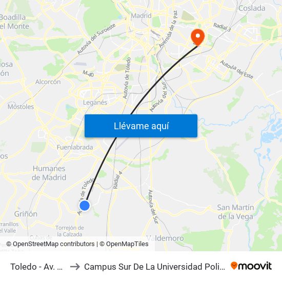 Toledo - Av. Leguario to Campus Sur De La Universidad Politécnica De Madrid map