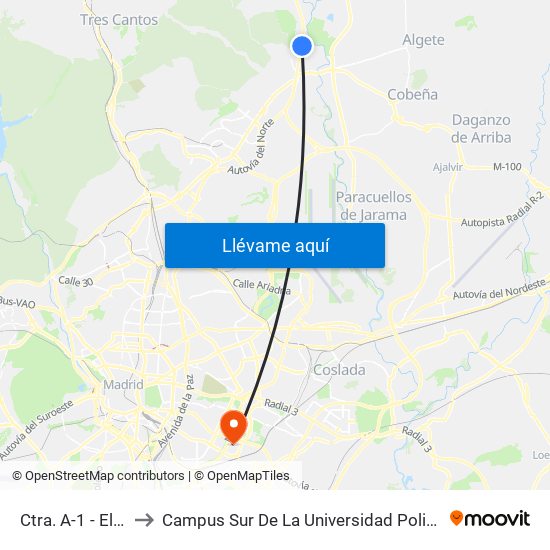 Ctra. A-1 - El Alemán to Campus Sur De La Universidad Politécnica De Madrid map