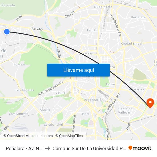Peñalara - Av. Navacerrada to Campus Sur De La Universidad Politécnica De Madrid map
