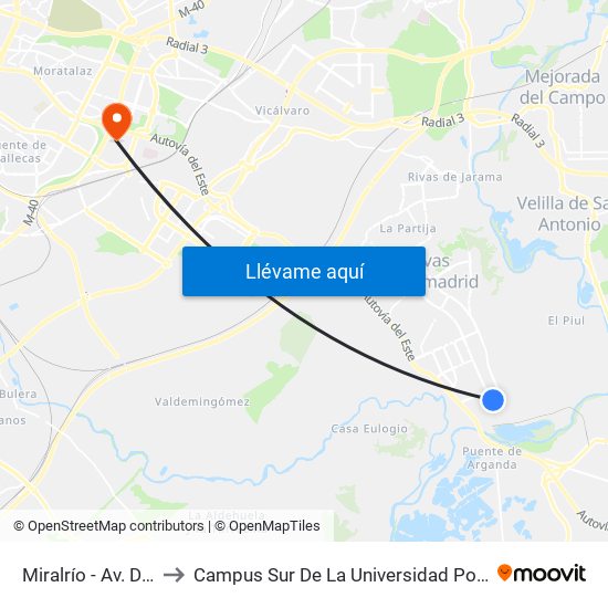 Miralrío - Av. De Levante to Campus Sur De La Universidad Politécnica De Madrid map