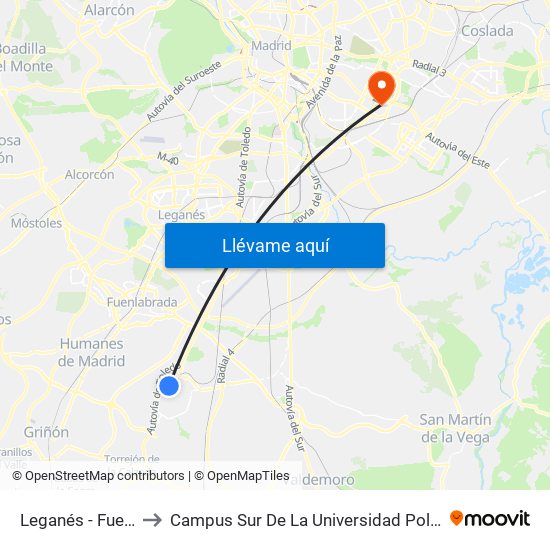 Leganés - Fuenlabrada to Campus Sur De La Universidad Politécnica De Madrid map