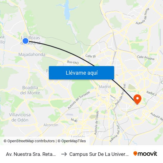Av. Nuestra Sra. Retamar - Cabo Rufino Lázaro to Campus Sur De La Universidad Politécnica De Madrid map
