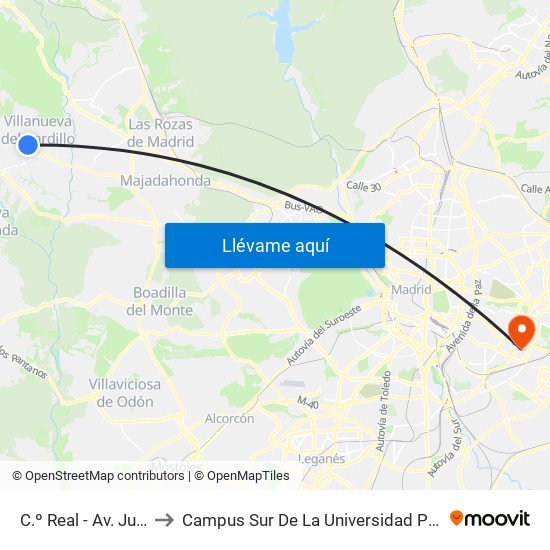 C.º Real - Av. Juan Carlos I to Campus Sur De La Universidad Politécnica De Madrid map