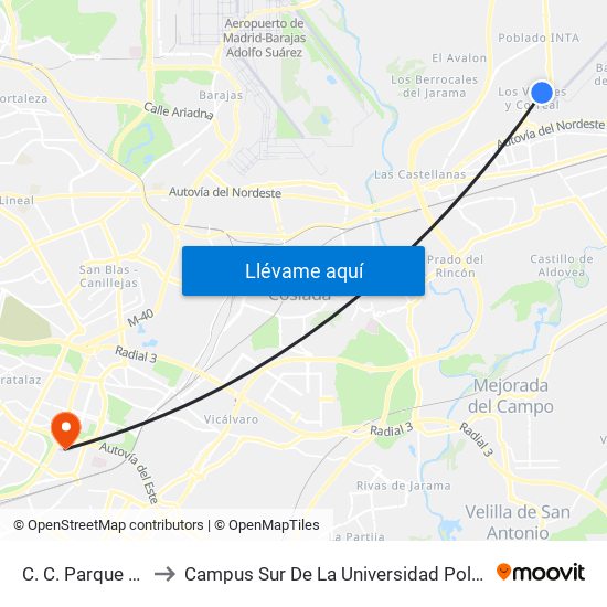 C. C. Parque Corredor to Campus Sur De La Universidad Politécnica De Madrid map