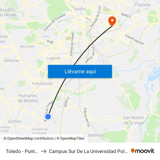 Toledo - Punto Limpio to Campus Sur De La Universidad Politécnica De Madrid map