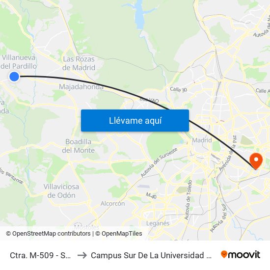 Ctra. M-509 - Santo Tomás to Campus Sur De La Universidad Politécnica De Madrid map