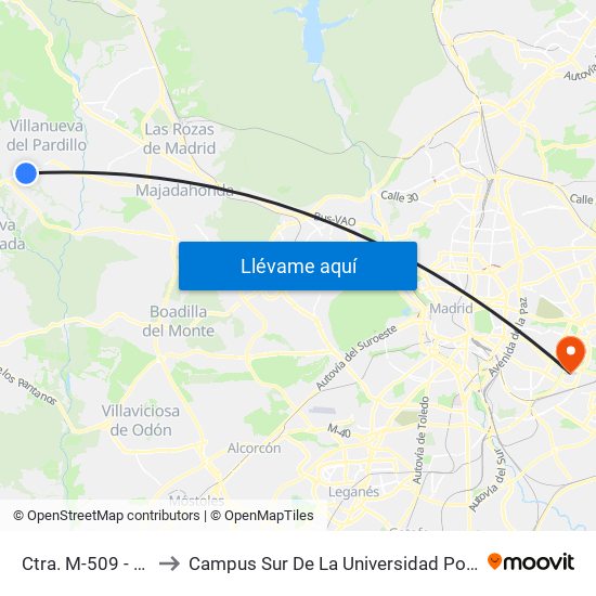 Ctra. M-509 - Los Pinos to Campus Sur De La Universidad Politécnica De Madrid map