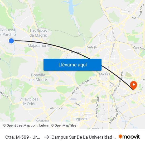 Ctra. M-509 - Urb. Santa María to Campus Sur De La Universidad Politécnica De Madrid map