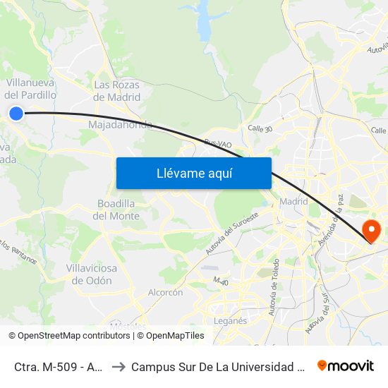 Ctra. M-509 - Av. Los Pinos to Campus Sur De La Universidad Politécnica De Madrid map