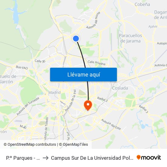 P.º Parques - Ctra. A-1 to Campus Sur De La Universidad Politécnica De Madrid map