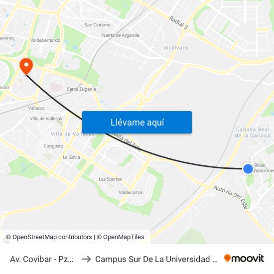 Av. Covibar - Pza. Pau Casals to Campus Sur De La Universidad Politécnica De Madrid map