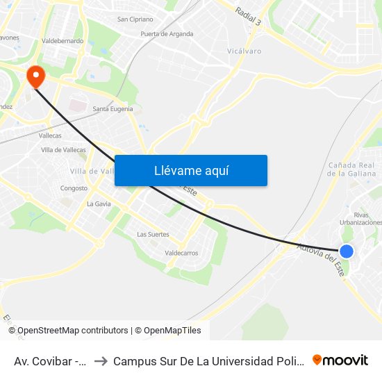 Av. Covibar - Colegio to Campus Sur De La Universidad Politécnica De Madrid map