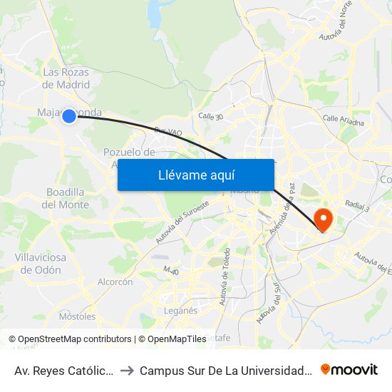 Av. Reyes Católicos - Pza. Cruz to Campus Sur De La Universidad Politécnica De Madrid map
