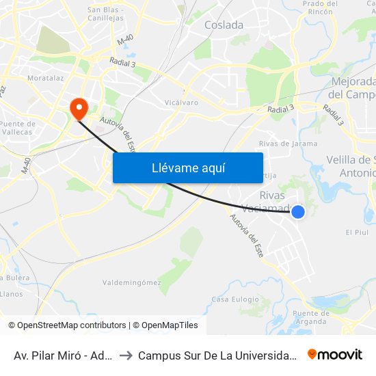 Av. Pilar Miró - Adolfo Marsillach to Campus Sur De La Universidad Politécnica De Madrid map