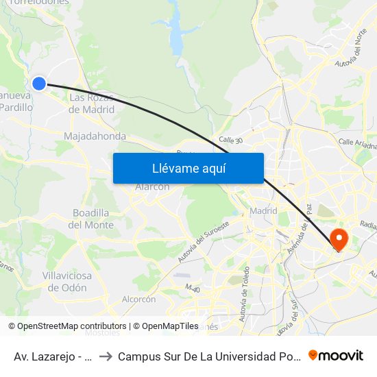 Av. Lazarejo - Santolina to Campus Sur De La Universidad Politécnica De Madrid map