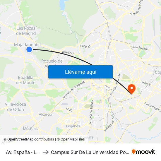 Av. España - Los Olmos to Campus Sur De La Universidad Politécnica De Madrid map