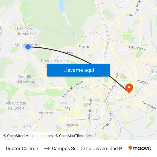Doctor Calero - Jardinillos to Campus Sur De La Universidad Politécnica De Madrid map