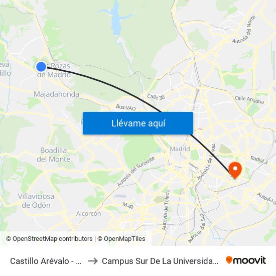 Castillo Arévalo - Castillo Atienza to Campus Sur De La Universidad Politécnica De Madrid map