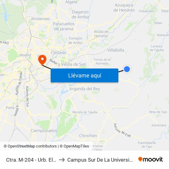 Ctra. M-204 - Urb. El Mirador De Baztán to Campus Sur De La Universidad Politécnica De Madrid map
