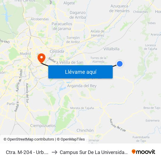 Ctra. M-204 - Urb. Monteacevedo to Campus Sur De La Universidad Politécnica De Madrid map