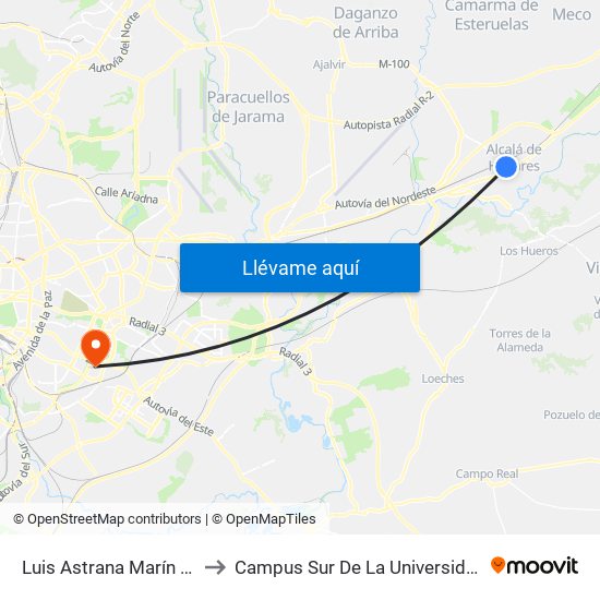 Luis Astrana Marín - Parque O'Donnell to Campus Sur De La Universidad Politécnica De Madrid map