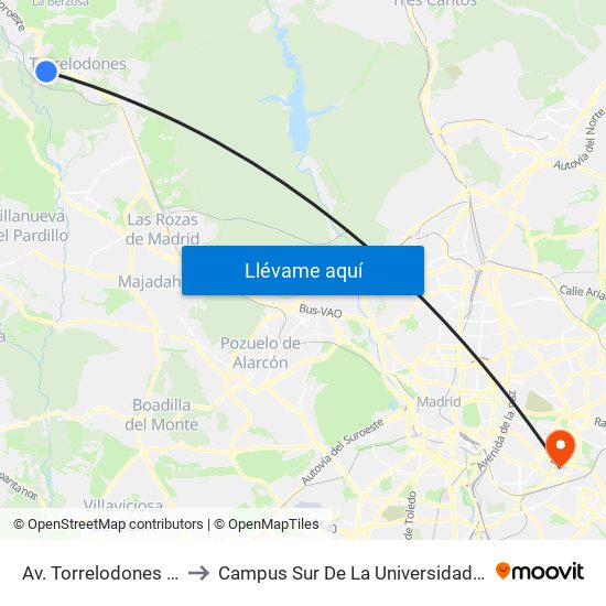 Av. Torrelodones - Guardia Civil to Campus Sur De La Universidad Politécnica De Madrid map