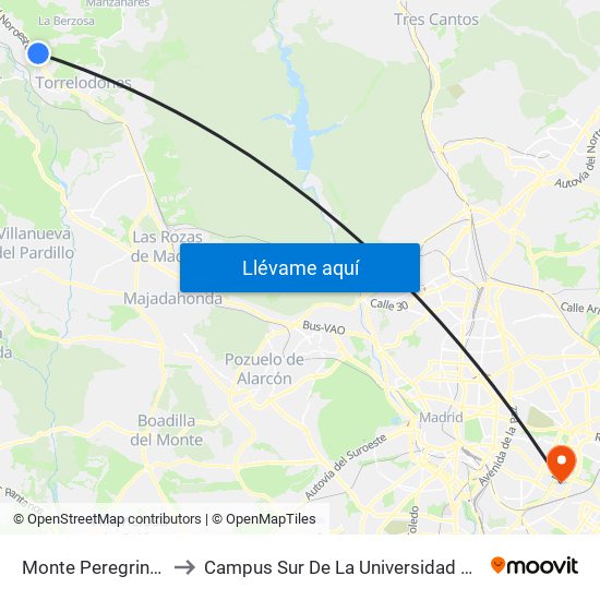 Monte Peregrinos - Colegio to Campus Sur De La Universidad Politécnica De Madrid map