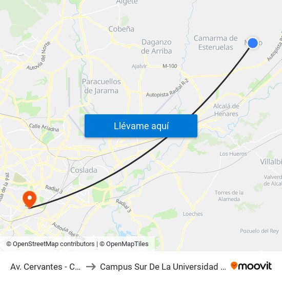 Av. Cervantes - C.º Valdeavero to Campus Sur De La Universidad Politécnica De Madrid map