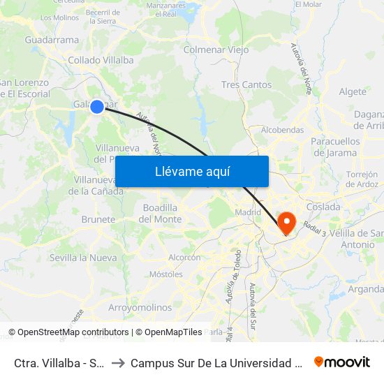 Ctra. Villalba - San Gregorio to Campus Sur De La Universidad Politécnica De Madrid map