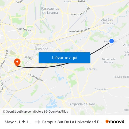 Mayor - Urb. La Alcazaba to Campus Sur De La Universidad Politécnica De Madrid map