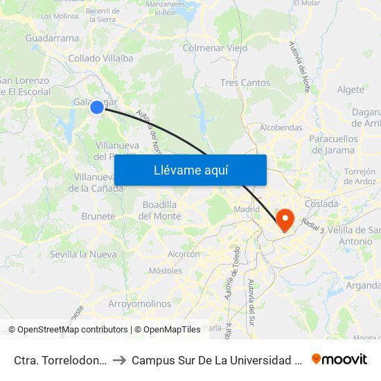 Ctra. Torrelodones - Cañuelo to Campus Sur De La Universidad Politécnica De Madrid map