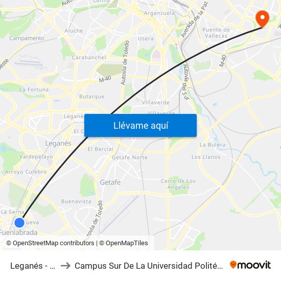 Leganés - Cuzco to Campus Sur De La Universidad Politécnica De Madrid map