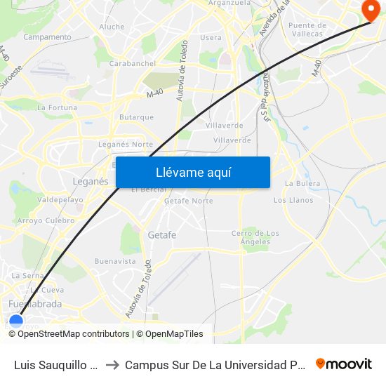 Luis Sauquillo - El Arroyo to Campus Sur De La Universidad Politécnica De Madrid map