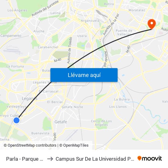 Parla - Parque Polvoranca to Campus Sur De La Universidad Politécnica De Madrid map
