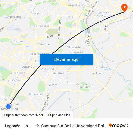 Leganés - Los Ángeles to Campus Sur De La Universidad Politécnica De Madrid map