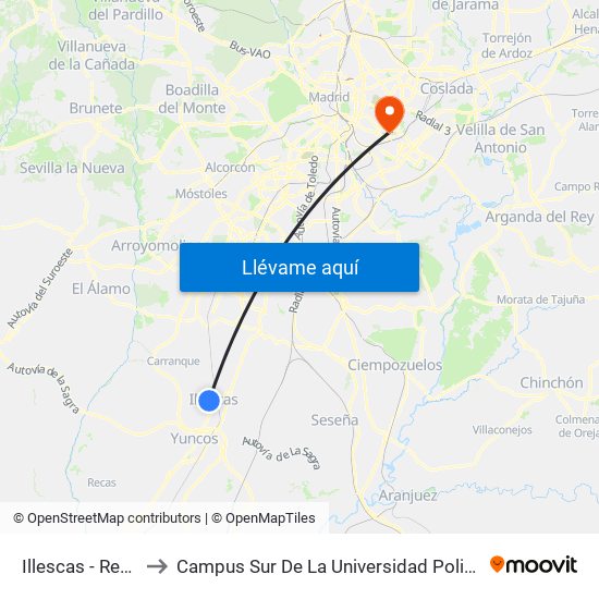 Illescas - Residencia to Campus Sur De La Universidad Politécnica De Madrid map