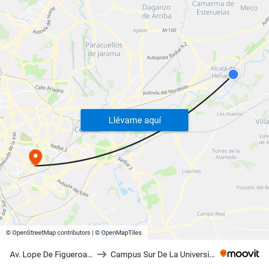 Av. Lope De Figueroa - Pza. Rguez. De Hita to Campus Sur De La Universidad Politécnica De Madrid map