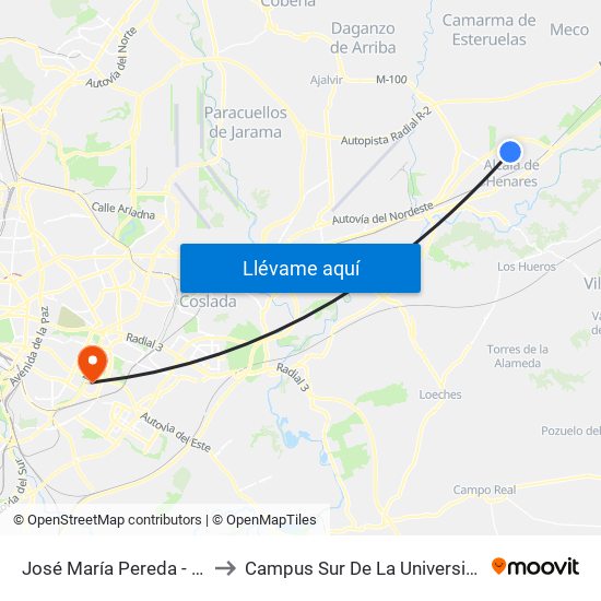 José María Pereda - Pza. Carlos Arniches to Campus Sur De La Universidad Politécnica De Madrid map